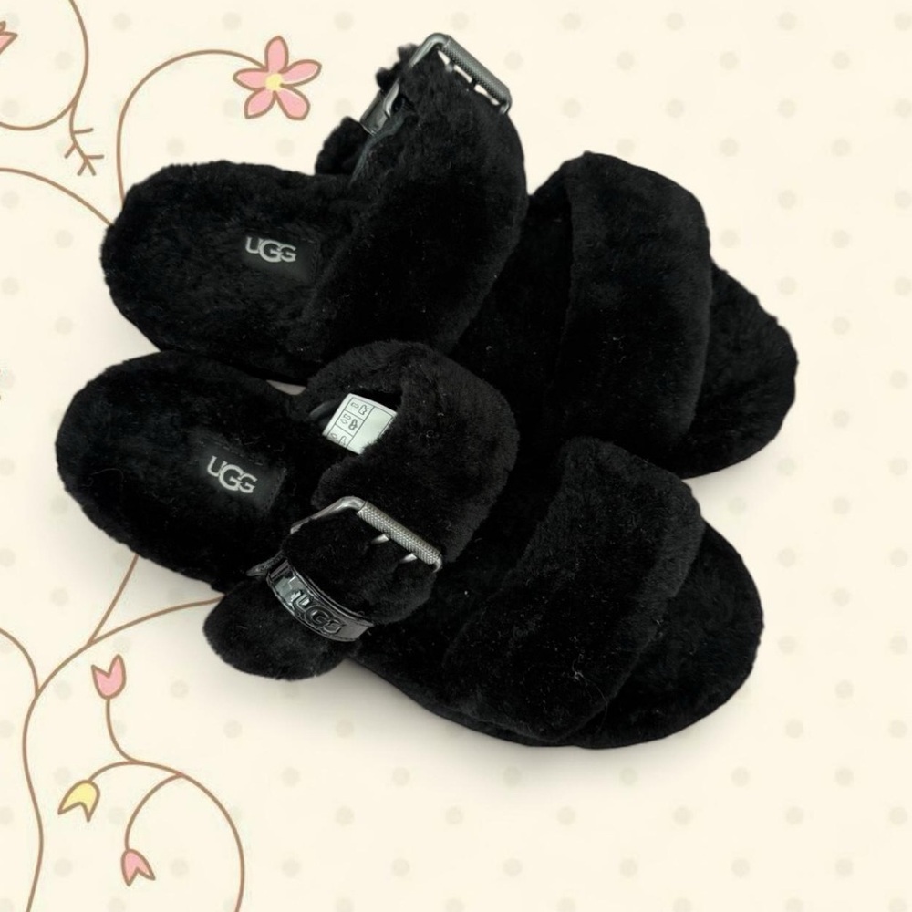UGG Black Fuzzy Sandals